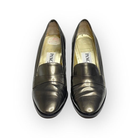 Vintage: Pancaldi ❁ Italian Leather Heeled Loafers ❁ Metallic Gunmetal ❁ 6M ❁ - Picture 9 of 16